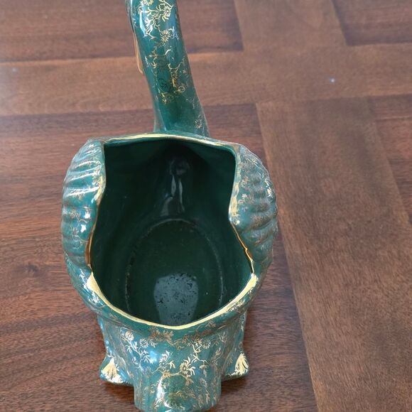 Vintage Green and Gold Ceramic Swan Fugurine Planter  Home Decor - Picture 7 of 8